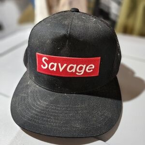 'Savage' Patch Black Trucker Hat with Red